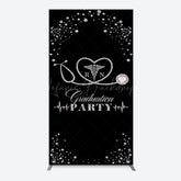Lofaris Black Silver Glitter RN Graduation Party Rectangle Backdrop
