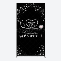 Lofaris Black Silver Glitter RN Graduation Party Rectangle Backdrop