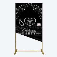 Lofaris Black Silver Glitter RN Graduation Party Rectangle Backdrop