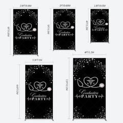 Lofaris Black Silver Glitter RN Graduation Party Rectangle Backdrop