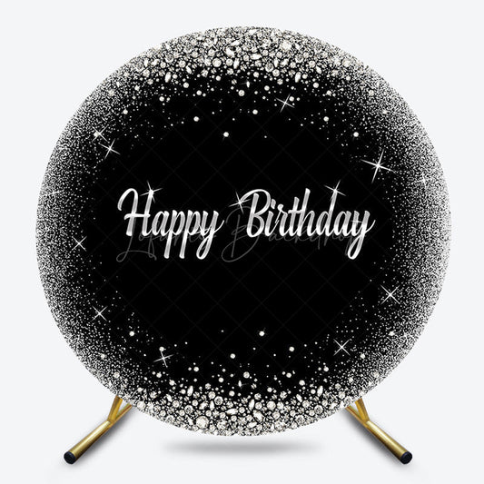 Lofaris Black Silver Glitter Round Happy Birthday Backdrop