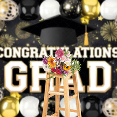Lofaris Black Silver Gold Balloons Cheers Graduation Backdrop