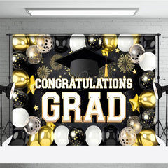 Lofaris Black Silver Gold Balloons Cheers Graduation Backdrop