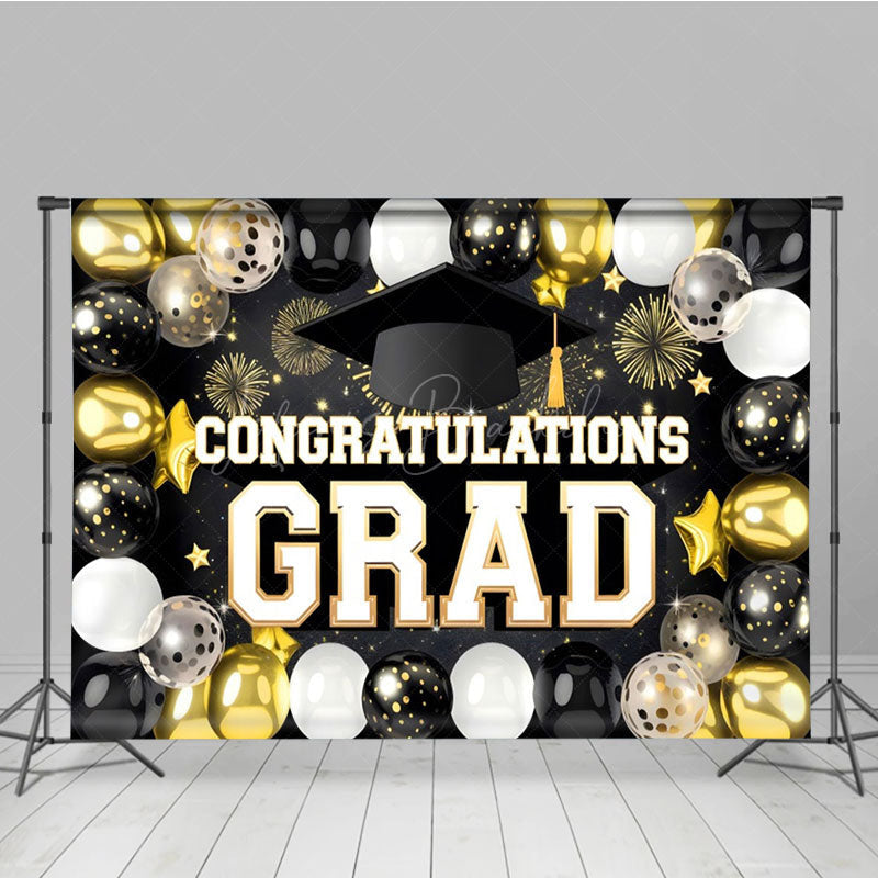 Lofaris Black Silver Gold Balloons Cheers Graduation Backdrop