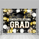 Lofaris Black Silver Gold Balloons Cheers Graduation Backdrop