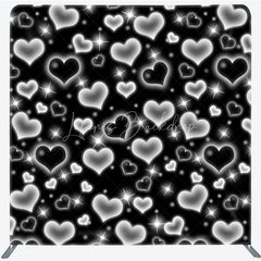 Lofaris Black Silver Heart Tension Fabric Backdrop Y2K Glowing Love Pattern Decoration Retro 2000s Background