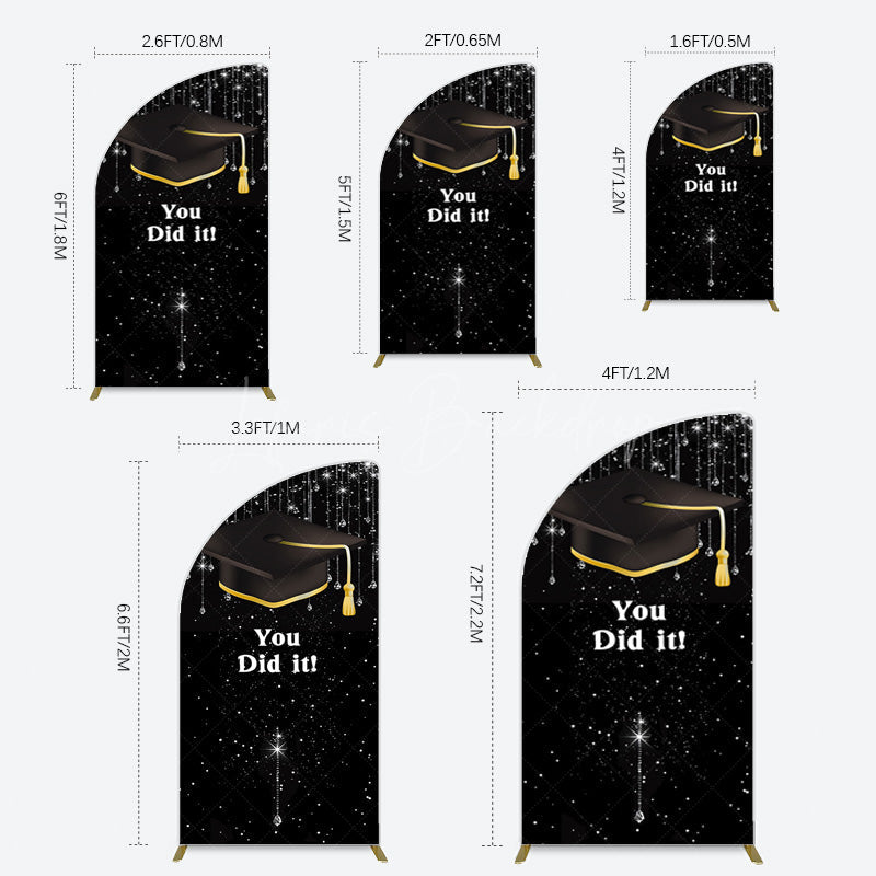 Lofaris Black Silver Sparkle You Did It Grad Half Moon Arch Backdrop