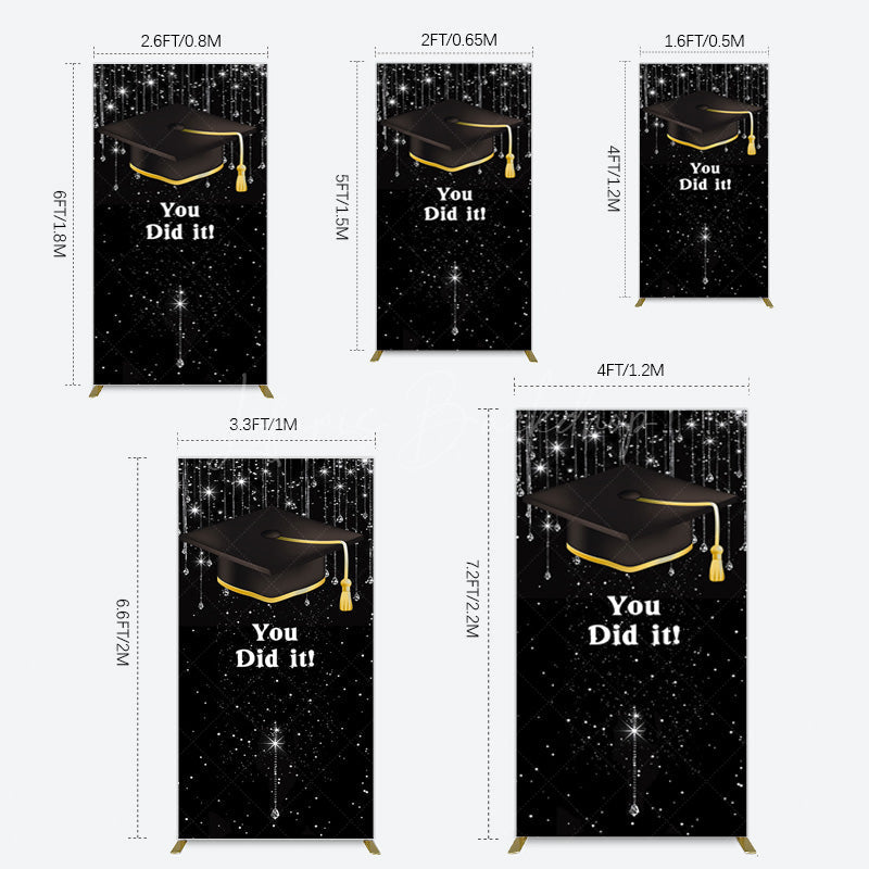 Lofaris Black Silver Sparkle You Did It Grad Rectangle Backdrop