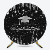 Lofaris Black Silver Starry Round Congrats Grad Backdrop