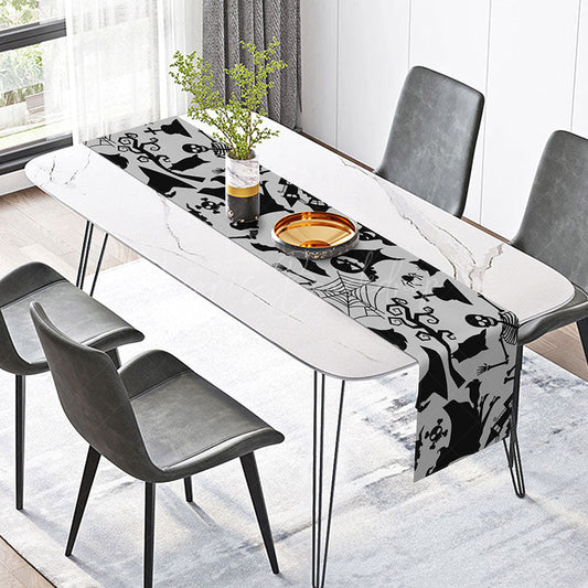 Lofaris Black Skeleton and Witch Halloween Table Runner Spooky Gothic Dining Decor Haunted House Party Decoration