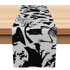 Lofaris Black Skeleton and Witch Halloween Table Runner Spooky Gothic Dining Decor Haunted House Party Decoration