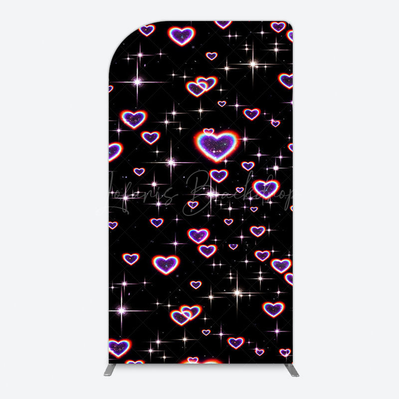 Lofaris Black Sparkle Rainbow Hearts Romantic Arch Backdrop