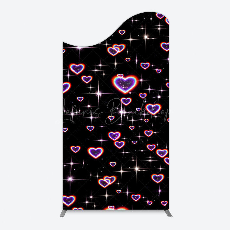 Lofaris Black Sparkle Rainbow Hearts Romantic Arch Backdrop