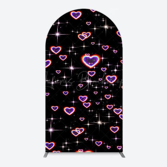Lofaris Black Sparkle Rainbow Hearts Romantic Arch Backdrop