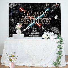 Lofaris Black Sparkle Star Galaxy War Happy Birthday Backdrop