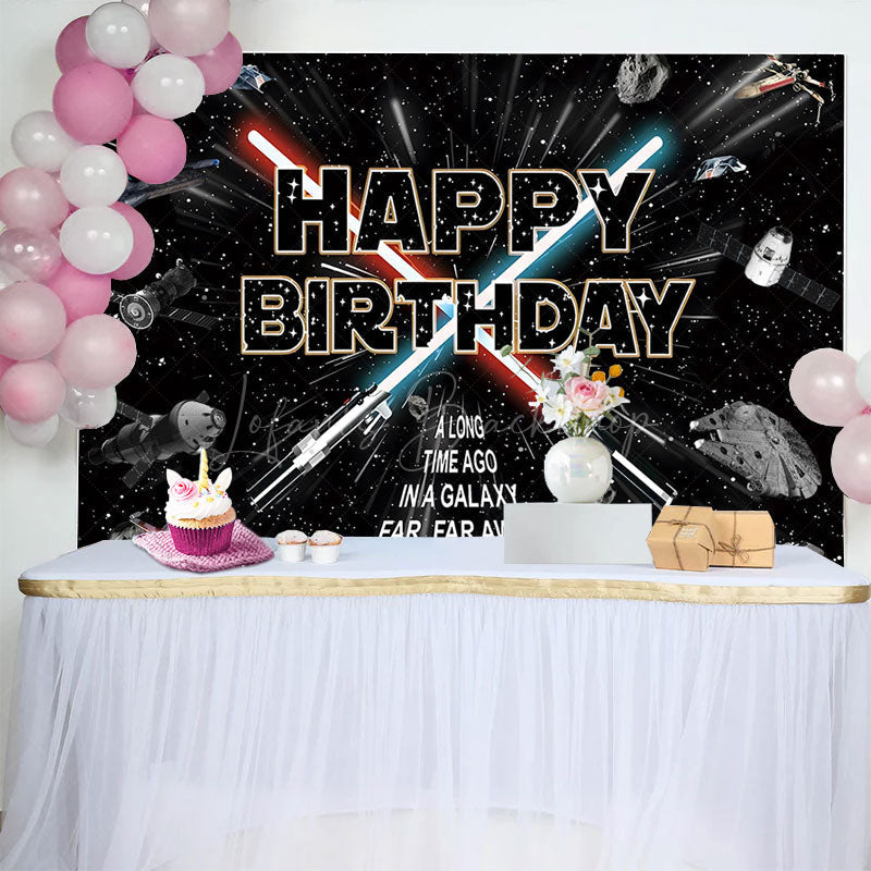 Lofaris Black Sparkle Star Galaxy War Happy Birthday Backdrop