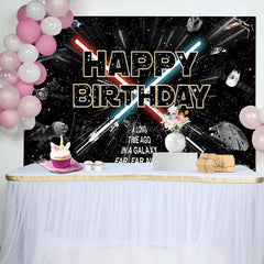 Lofaris Black Sparkle Star Galaxy War Happy Birthday Backdrop