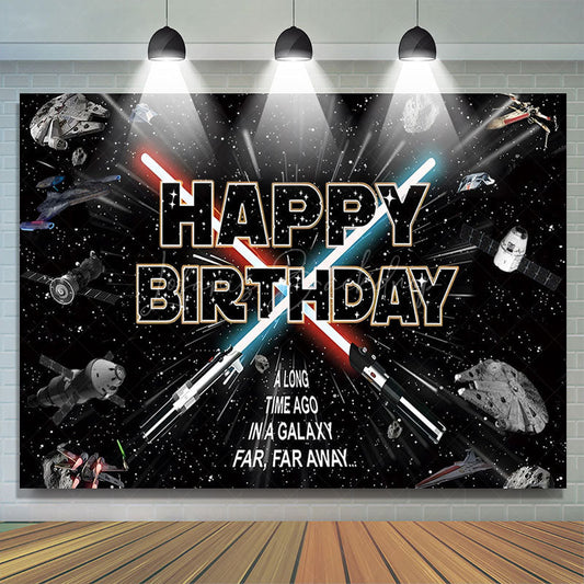 Lofaris Black Sparkle Star Galaxy War Happy Birthday Backdrop