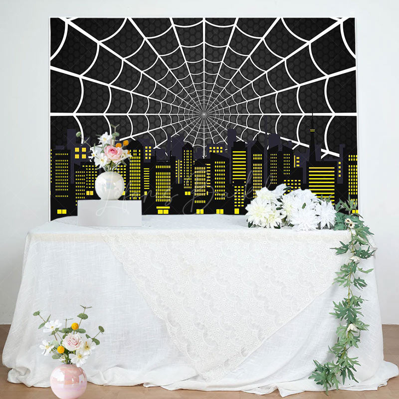 Lofaris Black Spider Wab City Night Scene Birthday Backdrop