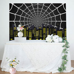 Lofaris Black Spider Wab City Night Scene Birthday Backdrop