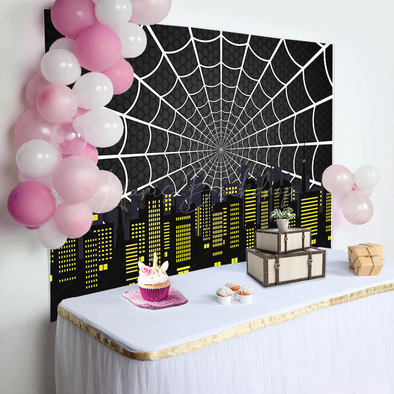 Lofaris Black Spider Wab City Night Scene Birthday Backdrop