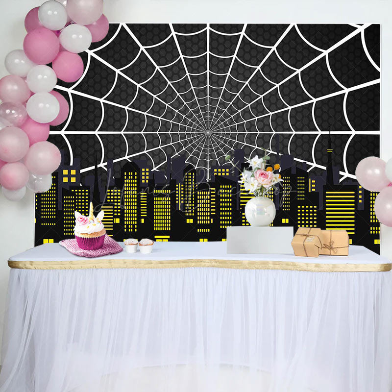 Lofaris Black Spider Wab City Night Scene Birthday Backdrop