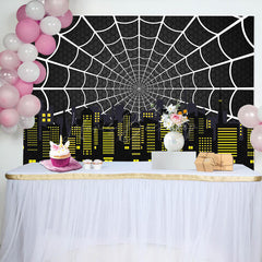 Lofaris Black Spider Wab City Night Scene Birthday Backdrop