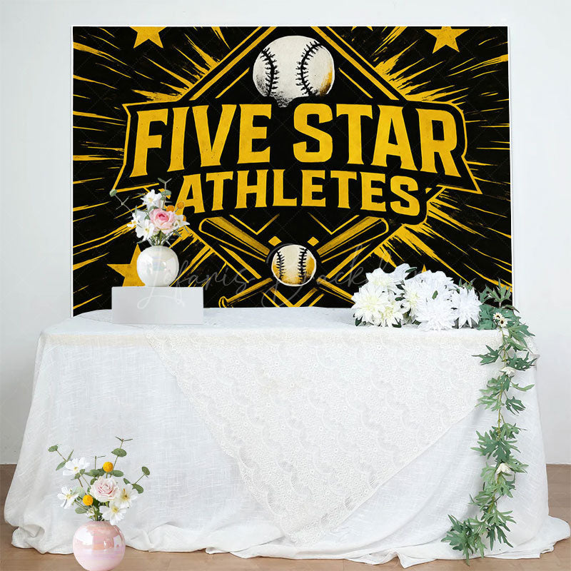 Lofaris Black Star Gold Five Athletes Birthday Backdrop