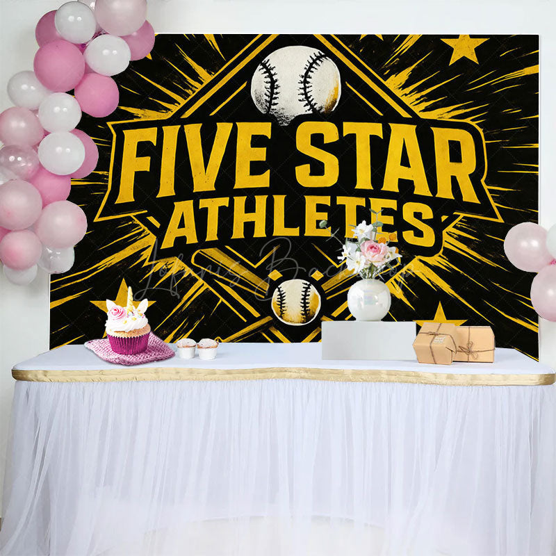 Lofaris Black Star Gold Five Athletes Birthday Backdrop