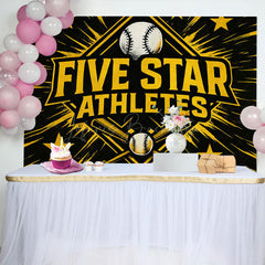 Lofaris Black Star Gold Five Athletes Birthday Backdrop