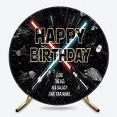 Lofaris Black Starry Galaxy War Round Happy Birthday Backdrop