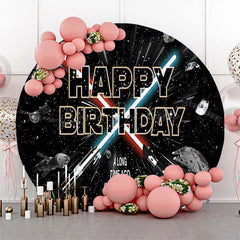 Lofaris Black Starry Galaxy War Round Happy Birthday Backdrop