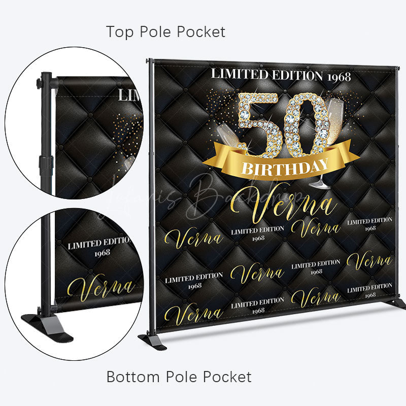 Lofaris Black Step And Repeat Custom 50th Birthday Backdrop