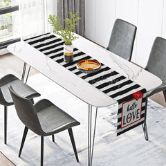 Lofaris Black Stripe Hello Love Valentines Day Table Runner