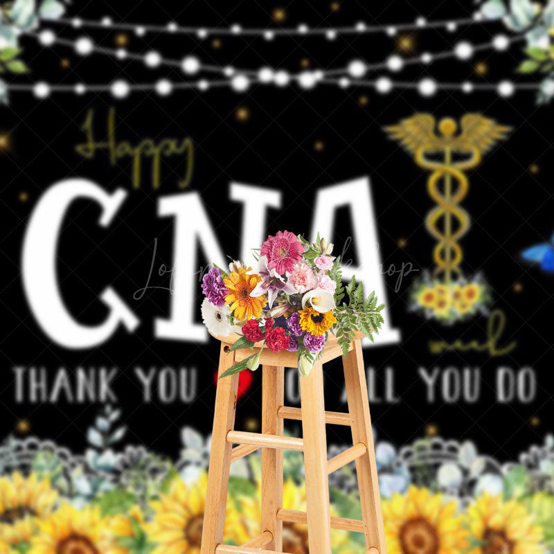 Lofaris Black Sunflower Happy Cna Week Thank You Backdrop