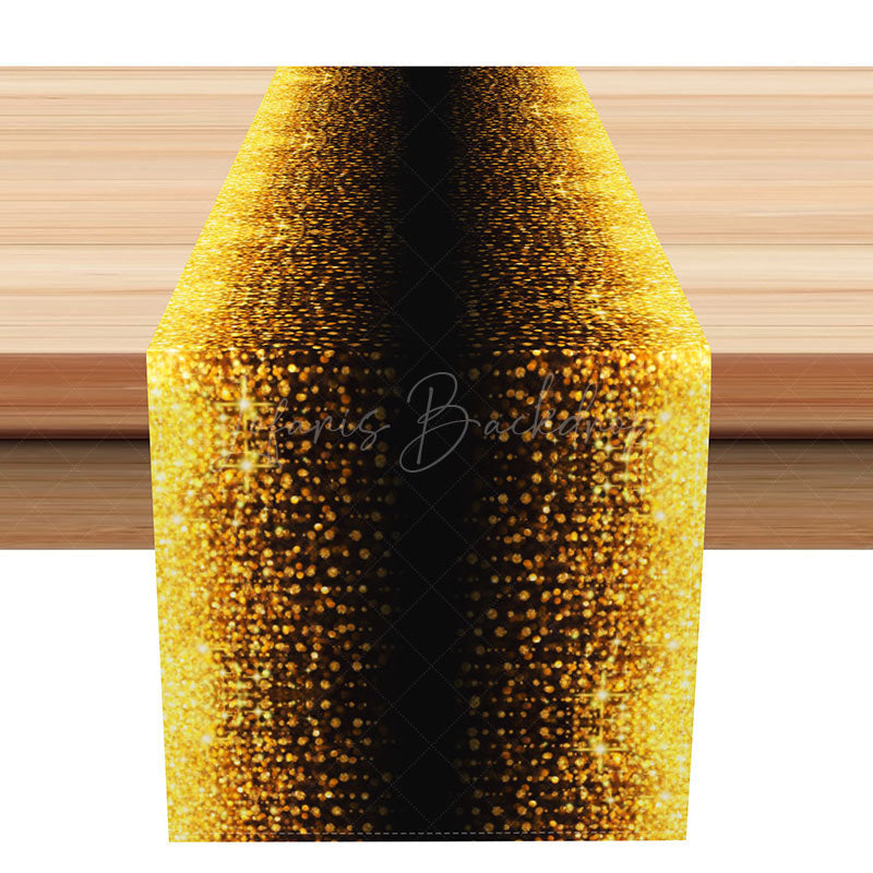 Lofaris Black Table Runner with Gold Gradient Dots Elegant and Simple Dining Decor Modern Minimalist Kitchen Linen