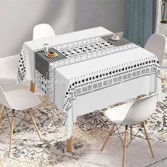 Lofaris Black Tribal Geometric Band Rectangle Tablecloth Modern Boho Pattern Table Cover for Dining