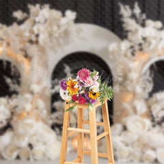 Lofaris Black Wall White Art Floral Arch Wedding Backdrop