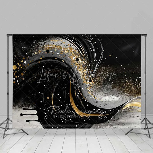 Lofaris Black White and Gold Swirl Fluid Art Backdrop Glitter Confetti Photography Background Elegant Decor
