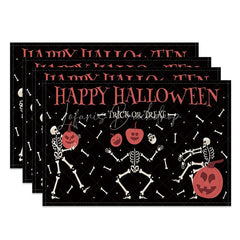 Lofaris Black White and Red Skeletons with Pumpkins Set of 4 Placemats for Spooky Halloween Party Decor