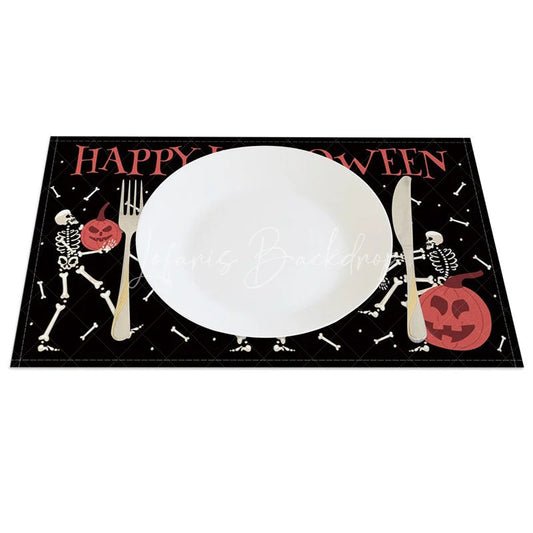 Lofaris Black White and Red Skeletons with Pumpkins Set of 4 Placemats for Spooky Halloween Party Decor