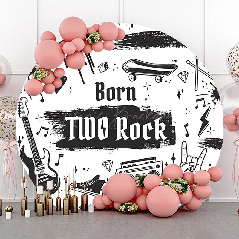 Lofaris Black White Born Two Rock Round Birthday Backdrop