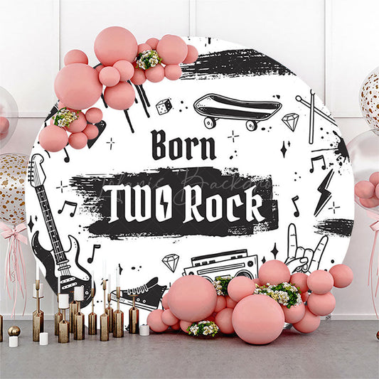 Lofaris Black White Born Two Rock Round Birthday Backdrop