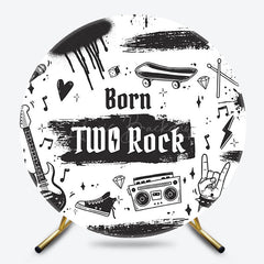 Lofaris Black White Born Two Rock Round Birthday Backdrop