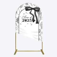 Lofaris Black White Bow Floral Congrats Graduation Arch Backdrop