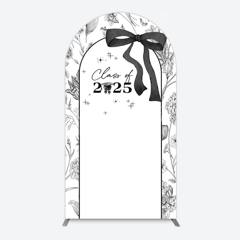 Lofaris Black White Bow Floral Congrats Graduation Arch Backdrop