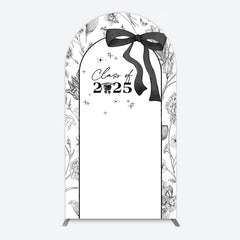 Lofaris Black White Bow Floral Congrats Graduation Arch Backdrop