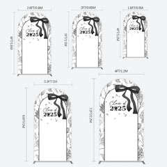 Lofaris Black White Bow Floral Congrats Graduation Arch Backdrop