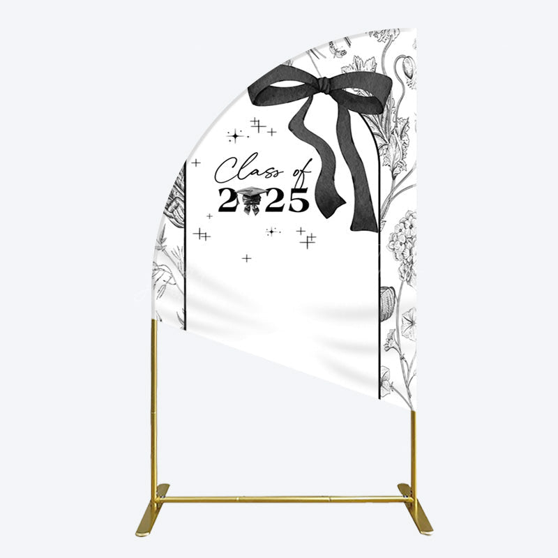 Lofaris Black White Bow Floral Congrats Graduation Half Moon Arch Backdrop