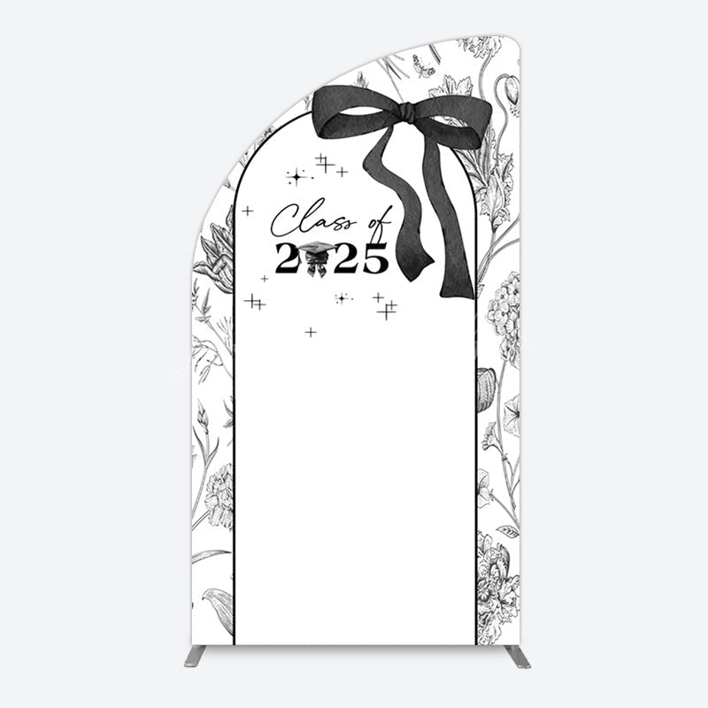 Lofaris Black White Bow Floral Congrats Graduation Half Moon Arch Backdrop